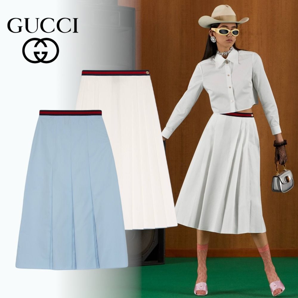 22新作 グッチ 厚手 コットンポプリン プリーツスカート (GUCCI