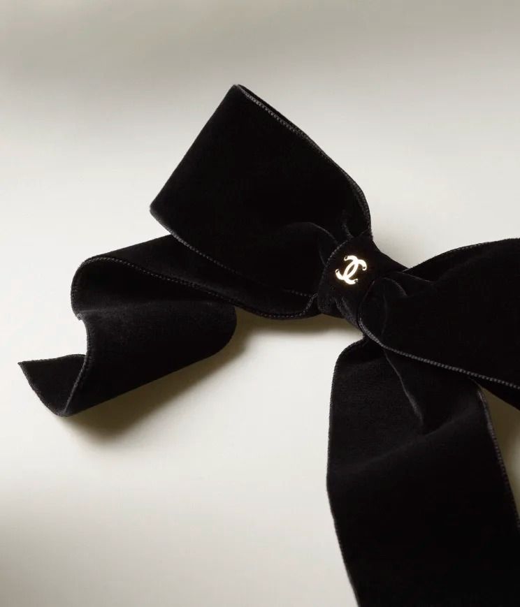 CHANEL 黒 ベロア リボン 大きめ バレッタ 金具 シルク 大人気 (CHANEL ...