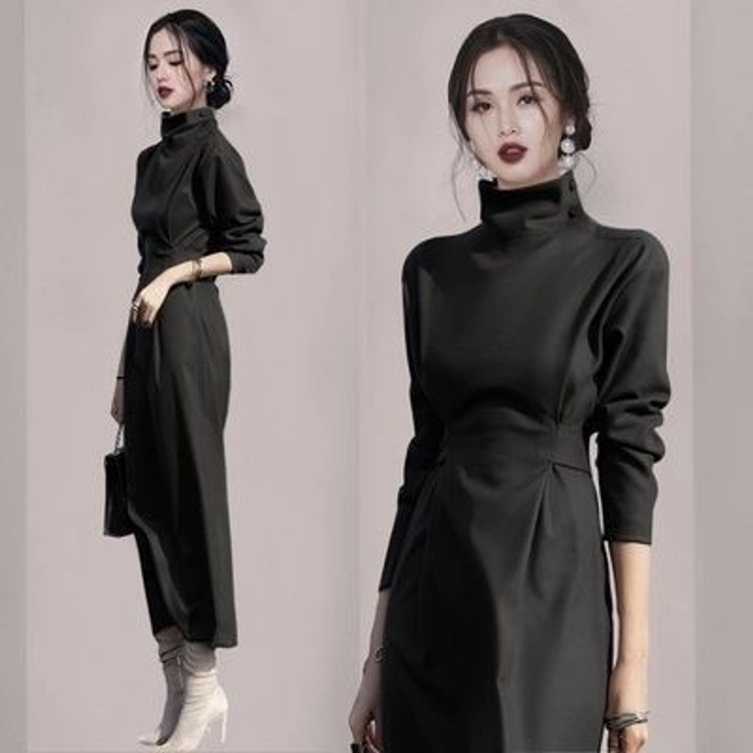 モノトーンワンピース レディース ロング 大人エレガント ワンピース Buyma