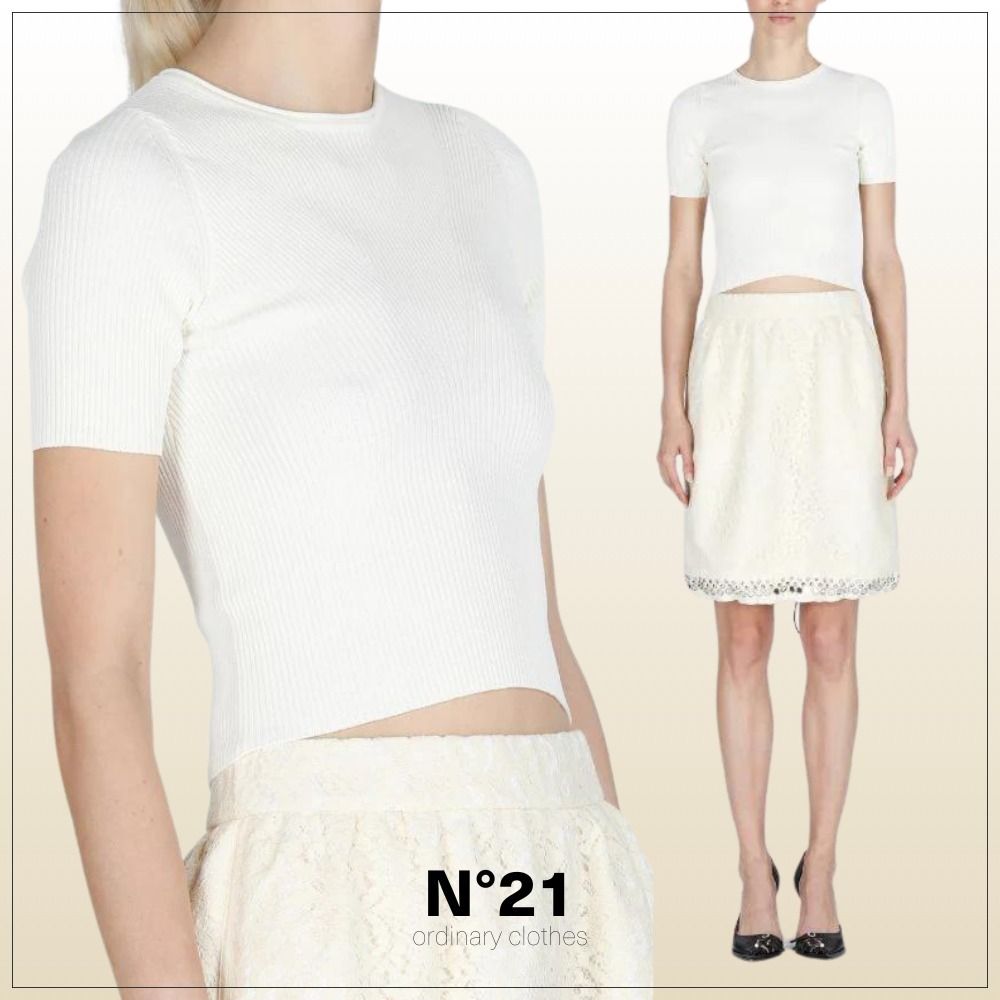 SALE 送料込 N°21 ◇ ヘルシーなクロップ丈半袖ニット (N21 numero 話題の最新アイテム n21 半袖ニットセーター ニット/セーター