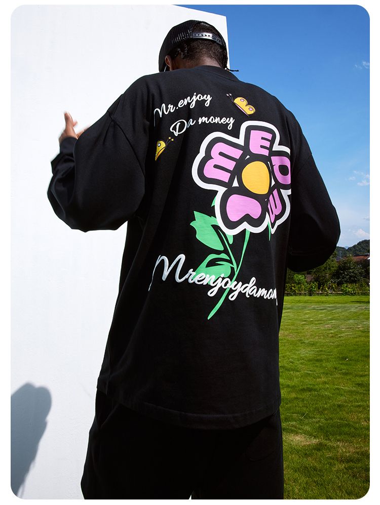 MEDM長袖 Tシャツ 刺繍ロゴ お花バックプリント 大人気 男女兼用 MEDM長袖 Tシャツ 刺繍ロゴ お花バックプリント 大人気 男女兼用