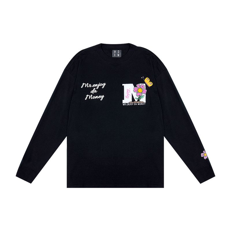 MEDM長袖 Tシャツ 刺繍ロゴ お花バックプリント 大人気 男女兼用 MEDM長袖 Tシャツ 刺繍ロゴ お花バックプリント 大人気 男女兼用