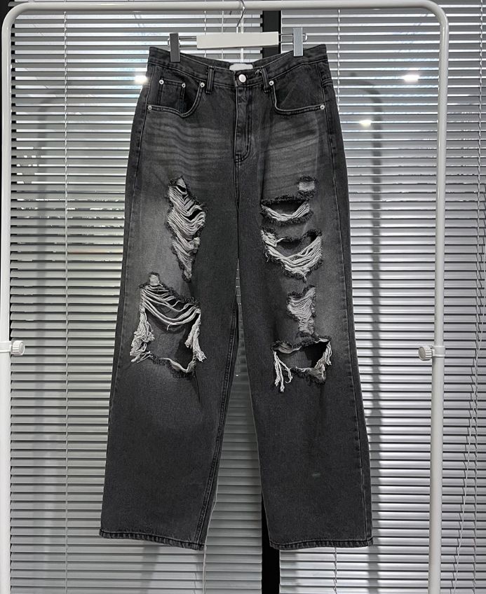 【HUECLOSET】関税込★Black Vintage Damage Denim Pants HUECLOSET】関税込☆Black Vintage Damage Denim Pants (HUE