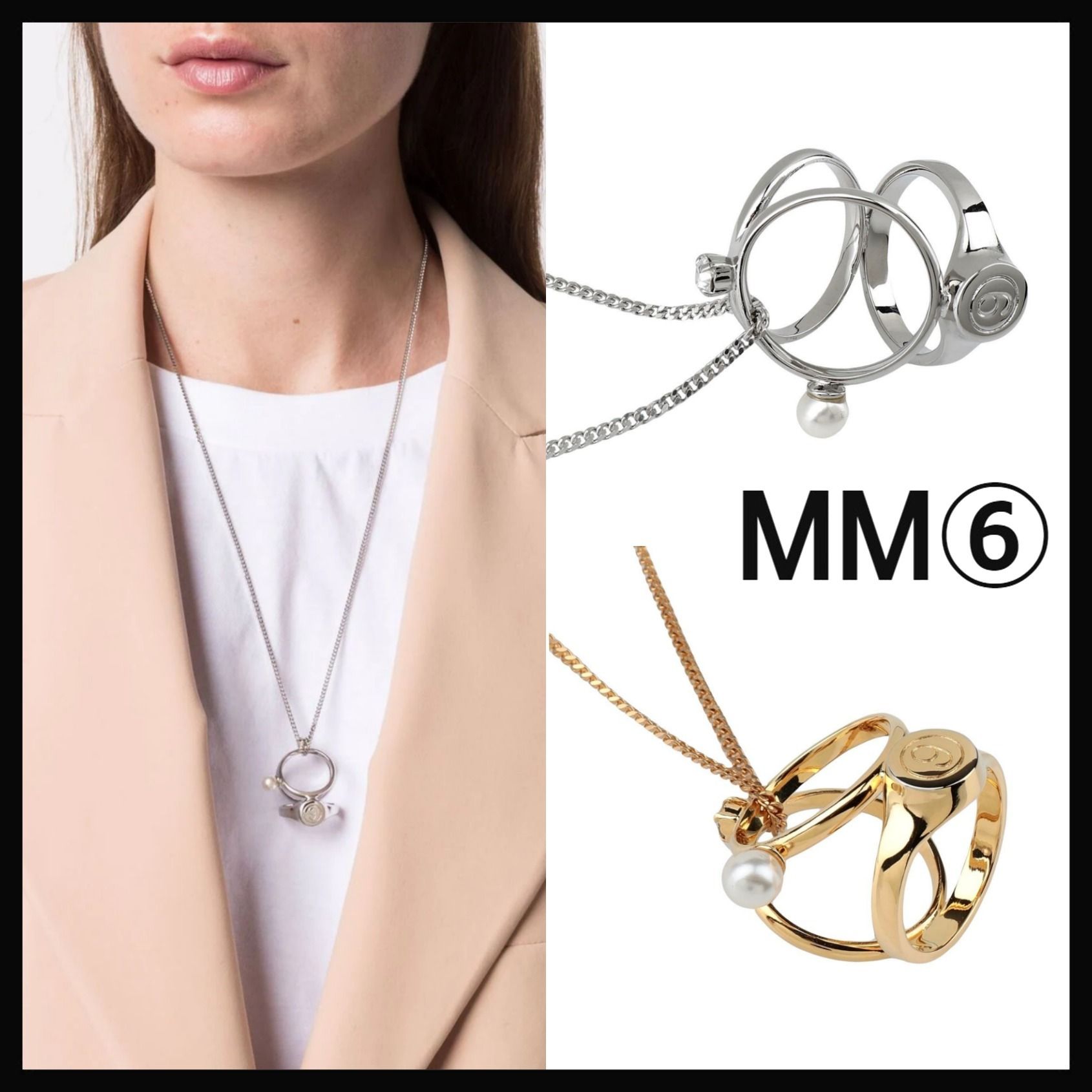 【レディース】 MM6 Maison Margiela ロゴ ネックレス シルバーカラー アクセ erEZw-m44046209396 クトネック