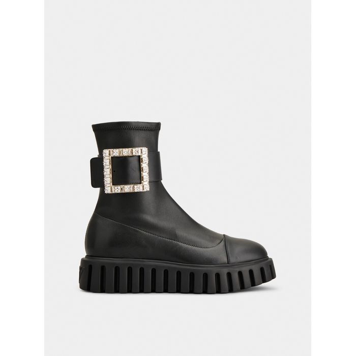 Roger Vivier】Viv' Go-Thick ソフトレザー バックル ブーツ