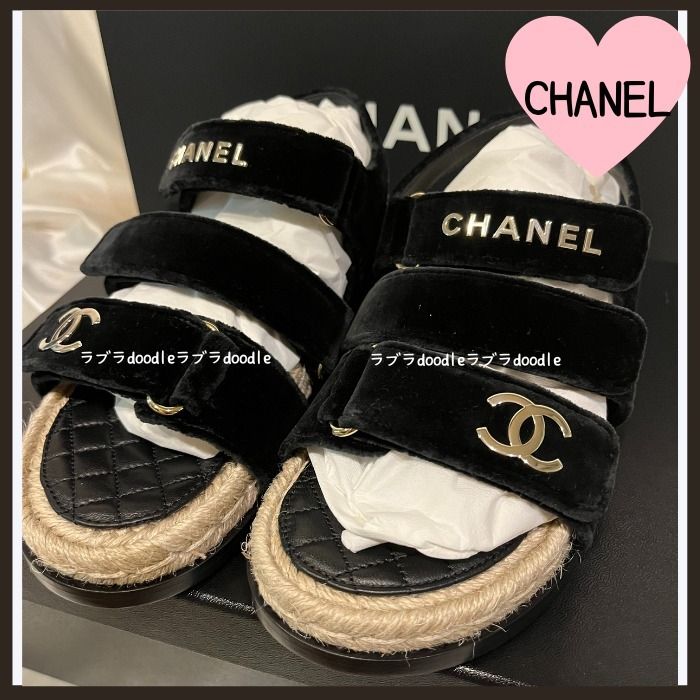 今すぐ履ける♪CHANEL☆*フラットサンダル ブラック (CHANEL/サンダル ハイクオリティ シャネル フラットサンダル 37.5 サンダル