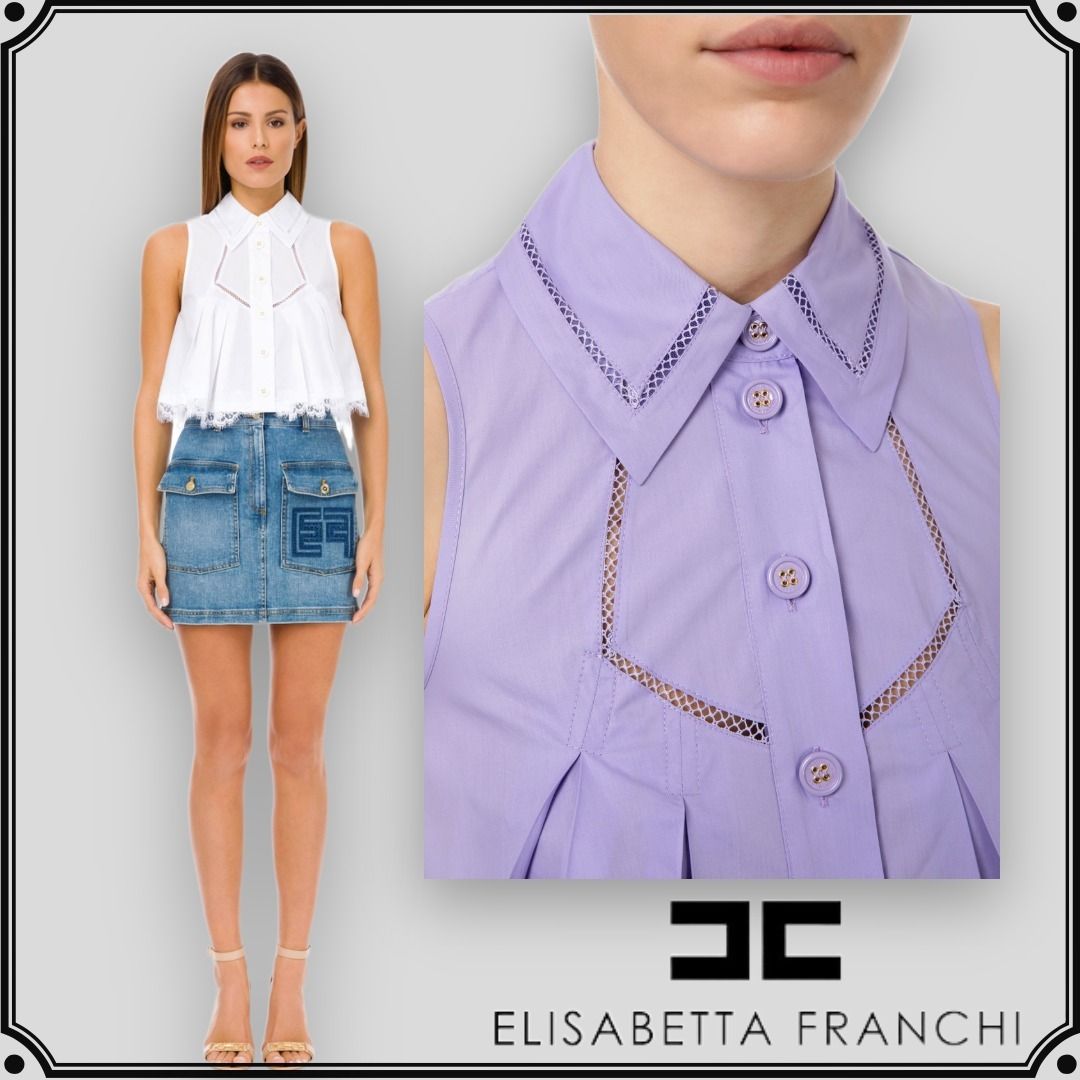 ELISABETTA FRANCHI】レース ノースリーブクロップドシャツ ELISABETTA FRANCHI】レース ノースリーブクロップドシャツ
