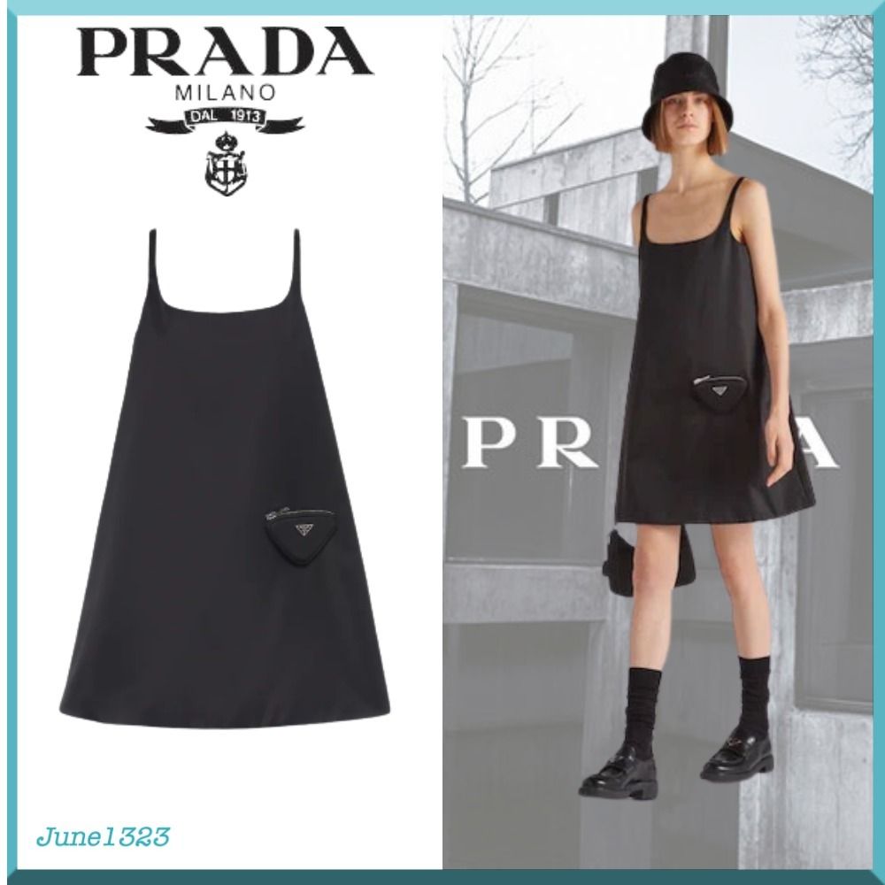 PRADA】ポーチ付 Re Nylon ノースリーブドレス ブラック (PRADA