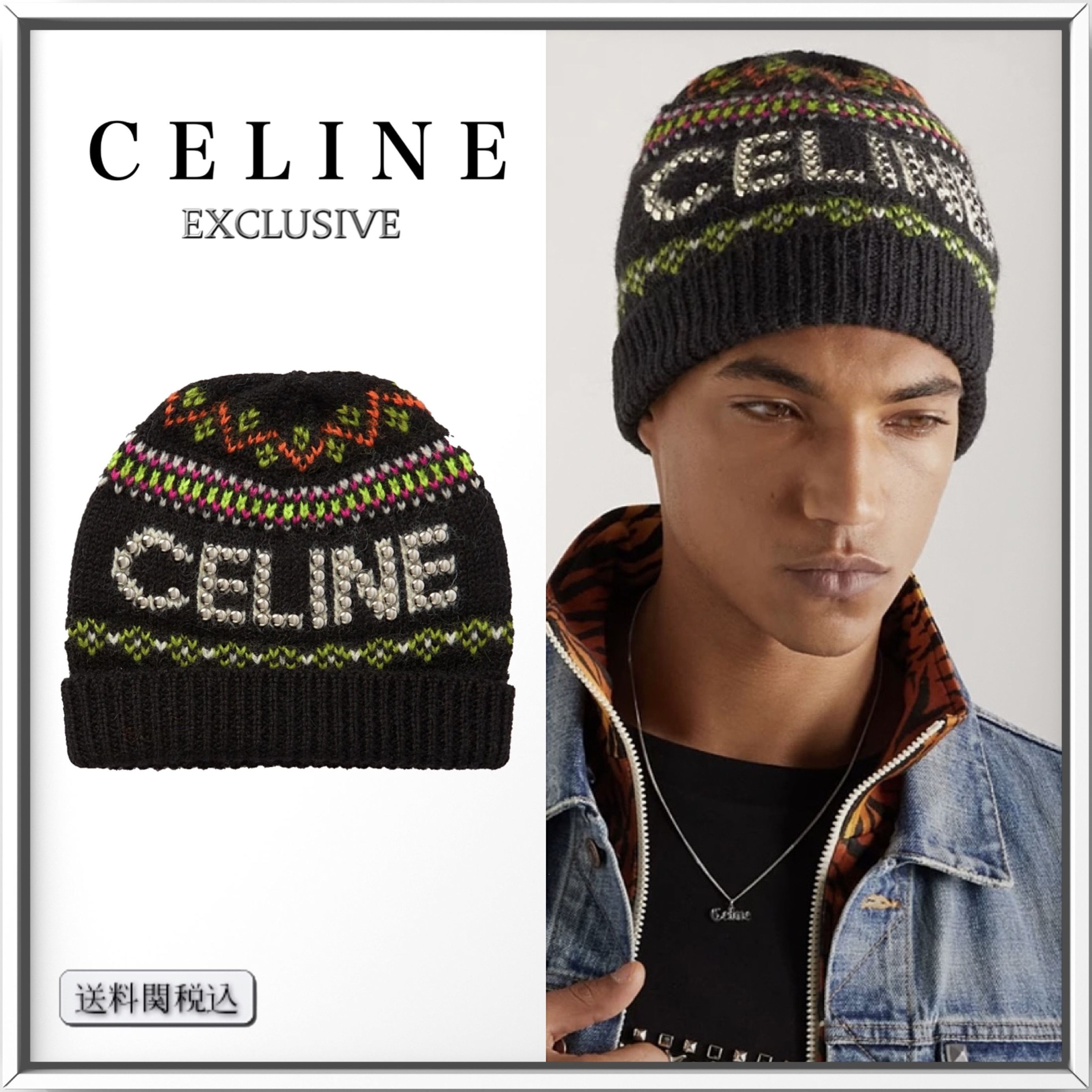 CELINE スタッズ ロゴ ジャカード ウール ビーニー 限定品 (CELINE