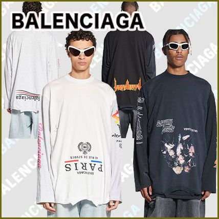 新作☆BALENCIAGA ☆ UPSIDE DOWN ロングスリーブ Tシャツ 白/黒