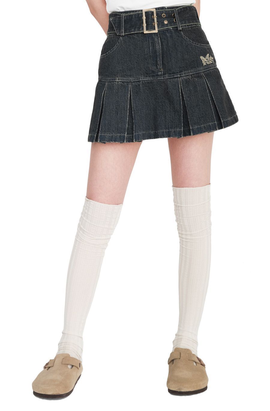 NASTY FANCY CLUB★韓国★人気★[NF] DENIM PLEATS BELT SKIRT NASTY FANCY CLUB☆韓国☆人気☆[NF] DENIM PLEATS BELT SKIRT
