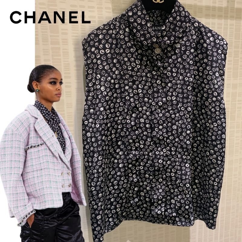 極美品♡ CHANEL シャネル ココプリント シルク ブラウス トップス 34