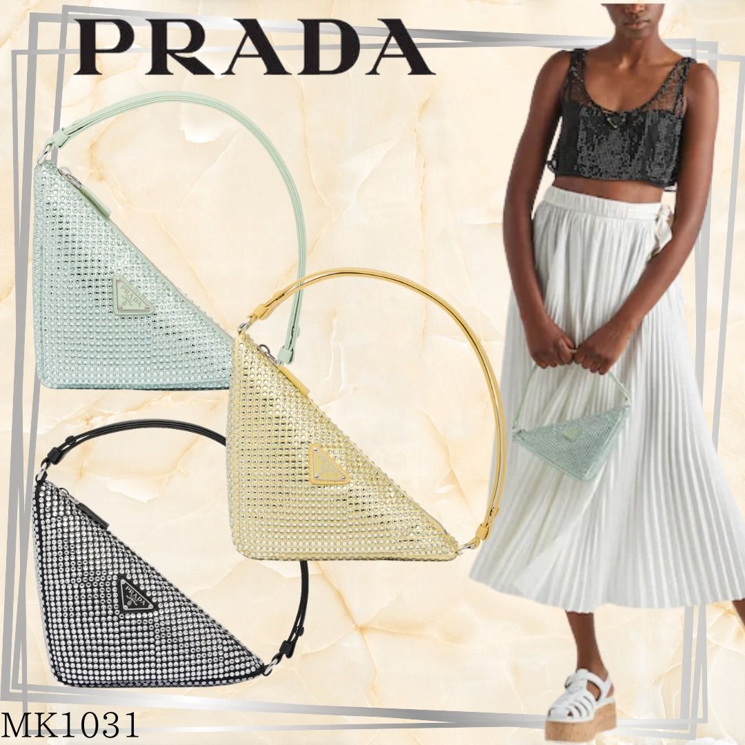 新作♪PRADA クリスタルスタッズ付きサテンポーチ - www ...
