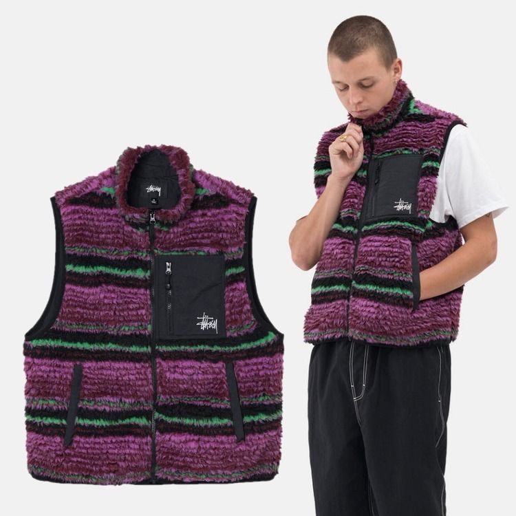 STUSSY ステューシー STRIPED SHERPA VEST シェルパベスト ジレ 在庫一掃大特価 【完売品】Stussy ステューシー S ベスト SHERPA STRIPED ベスト