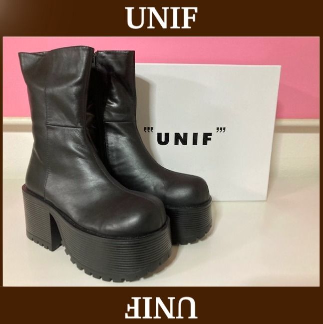 日本未上陸【UNIF】SLUG BOOT 厚底レザーブーツ 黒 (UNIF Clothing