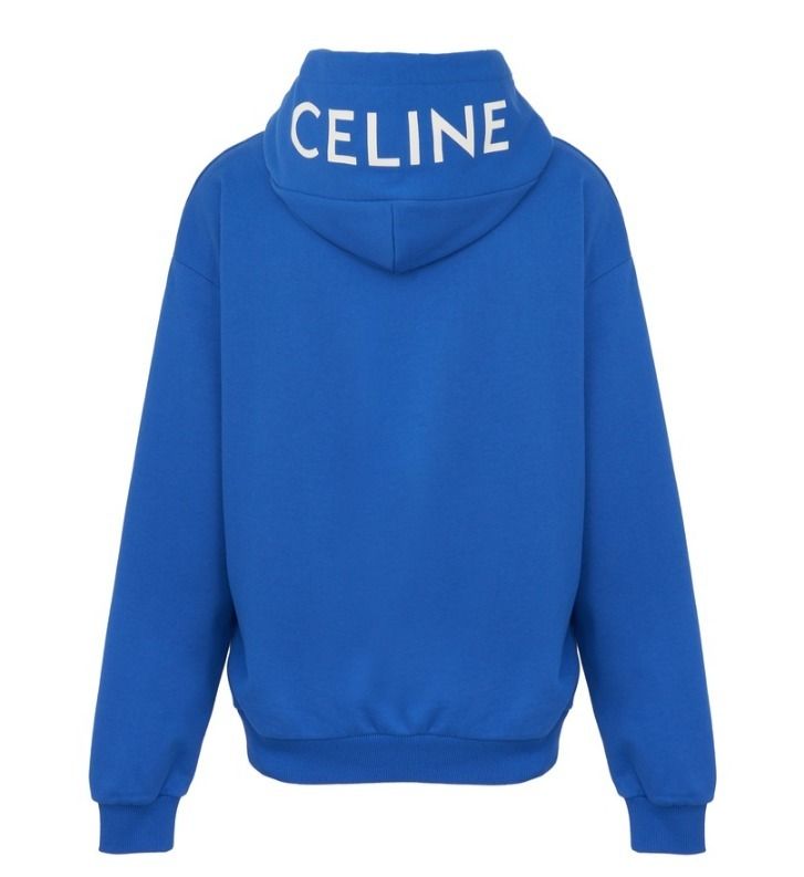 入手困難 新作 CELINE セリーヌ メンズ ロゴ フーディ ブルー (CELINE 郵送送料無料 ロゴ入り レディース セリーヌ Celine パーカー 未使用 S スウェット トレーナー/スウェット