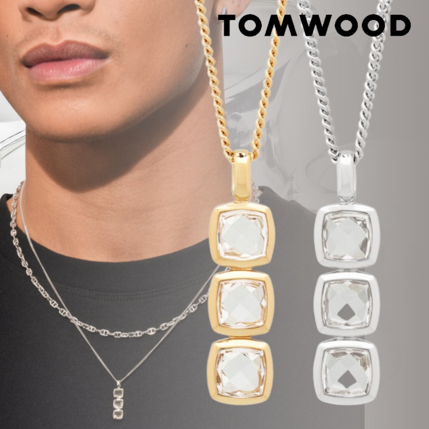 TOM WOOD トムウッド Cushion ネックレス White Crystal (Tom