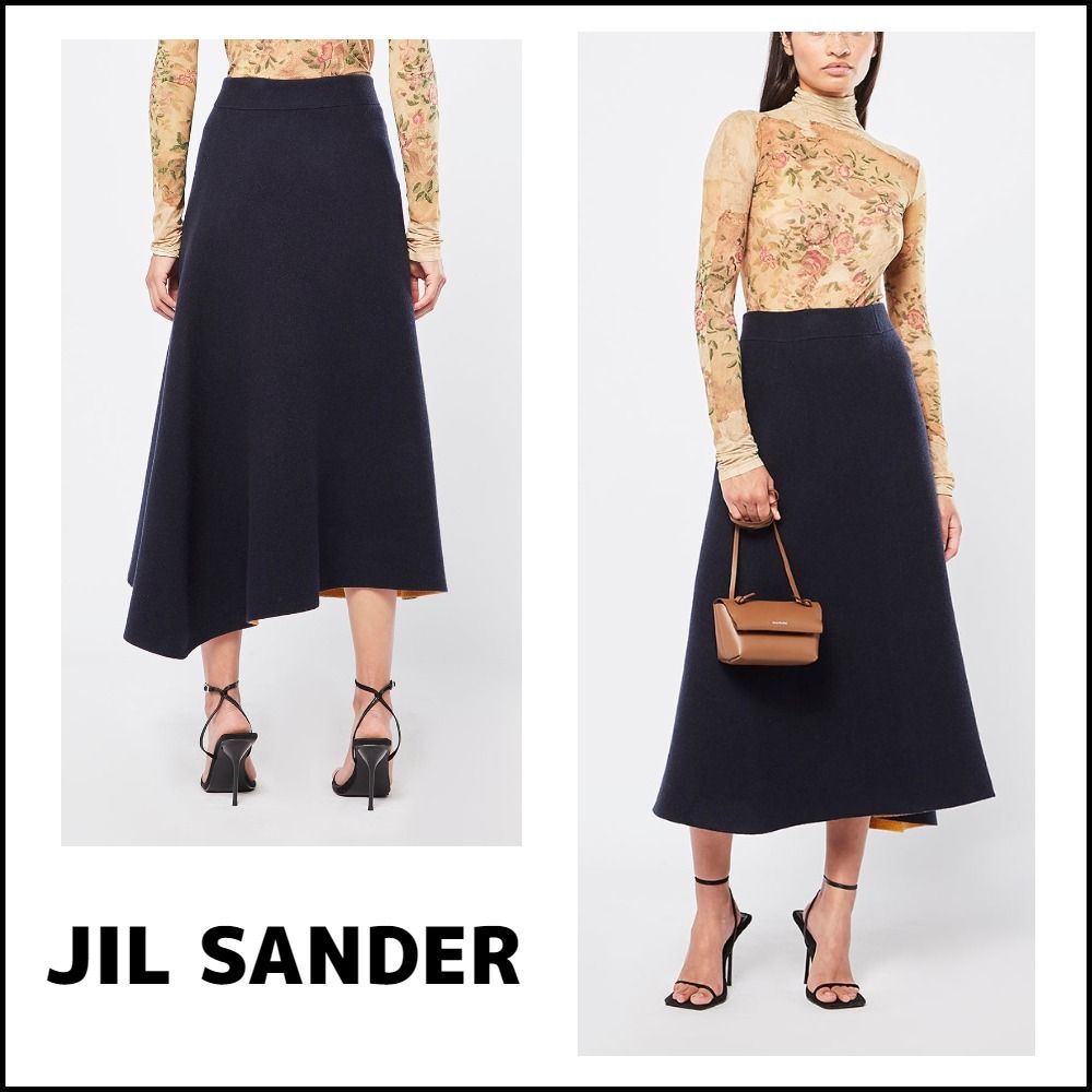 JIL SANDER アシンメトリー フレアスカート ダークネイビー | nalans.com