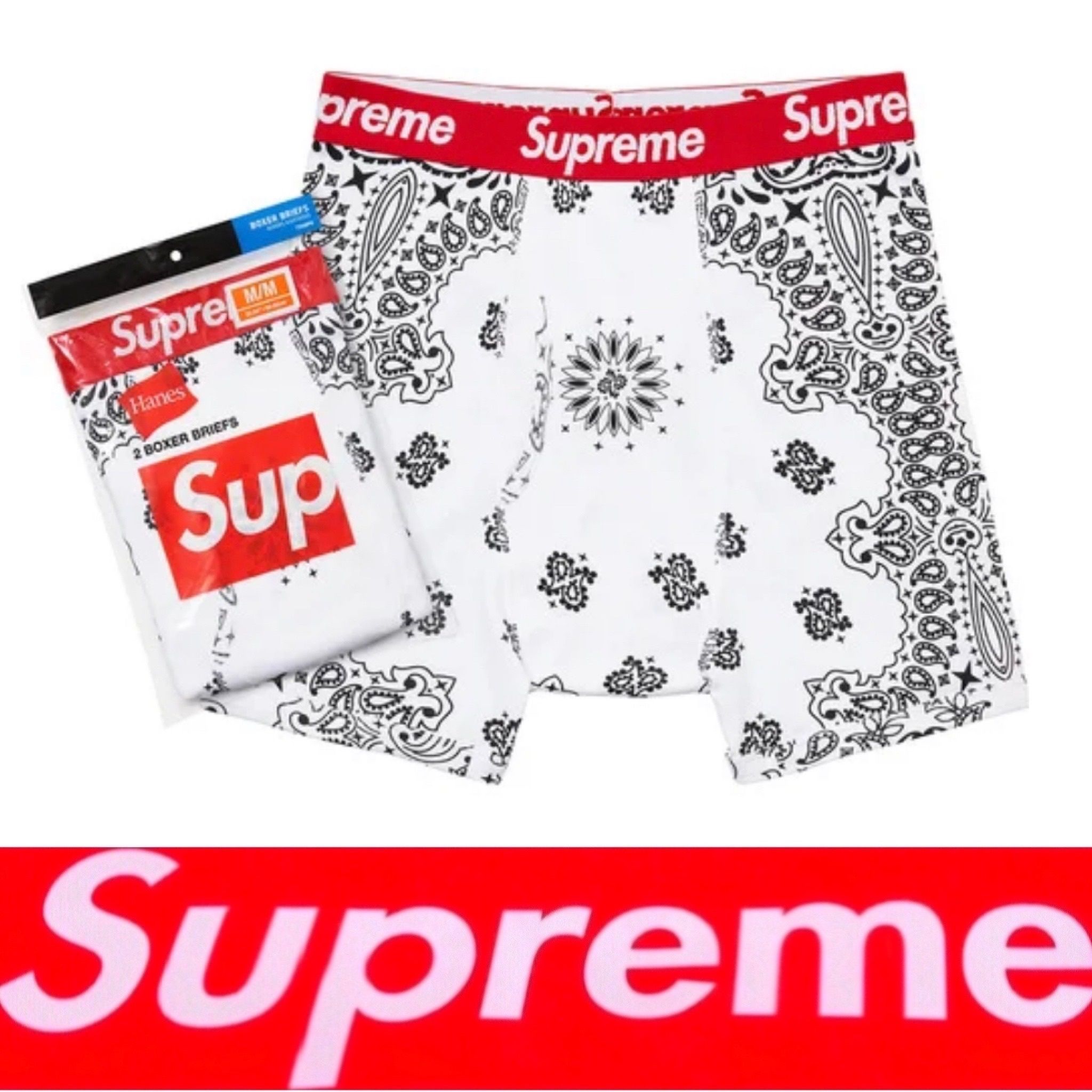 ホワイトブラウン 未開封 Supreme / Hanes Bandana Boxer Briefs
