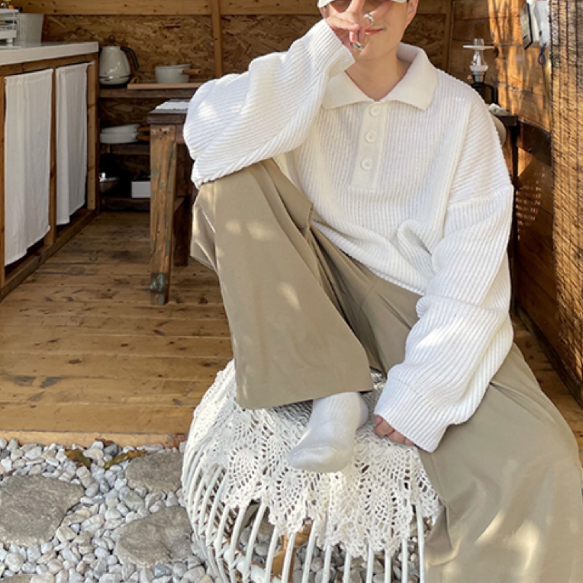 【HUECLOSET】Chillin Collar Over Knit★Unisex★送料・関税込 送料込] Huecloset◇Chillin Collar Over Knit (4 colors) (HUE