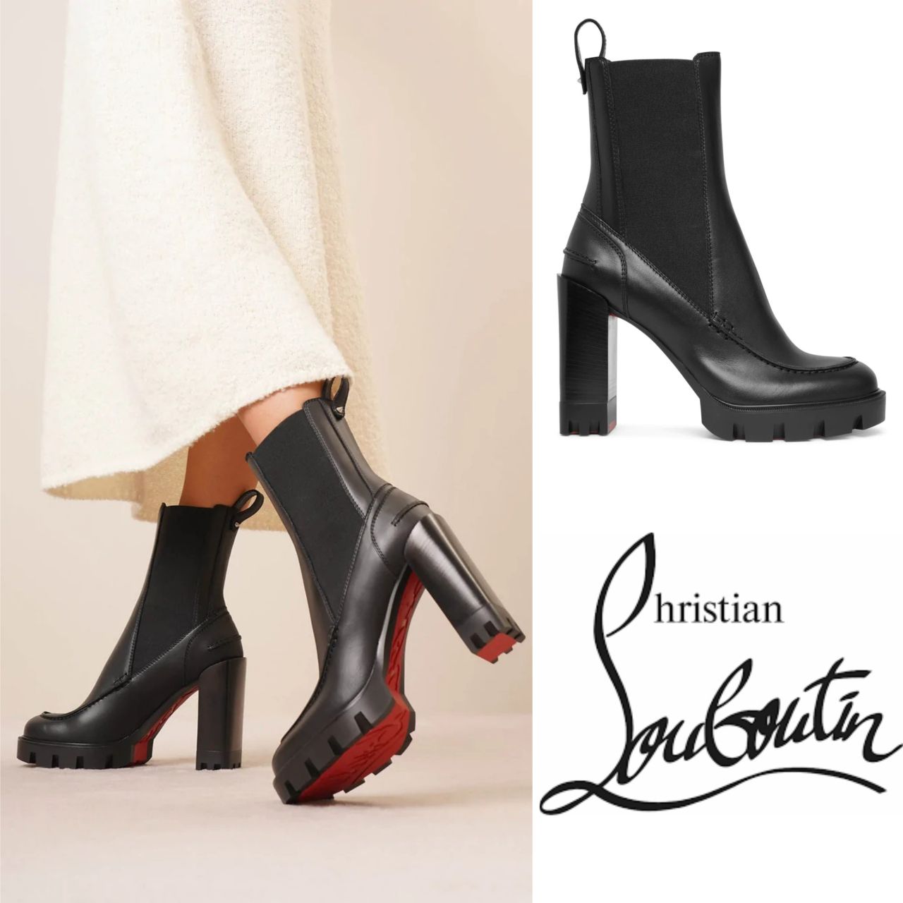 Christian Louboutin】Glory 100 ブラックレザーブーティ (Christian