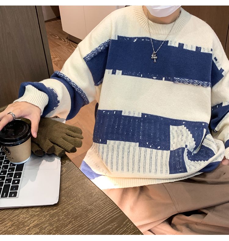 ☆men's ニット セーター ビッグボーダー柄 厚手 韓国系 ☆men's ニット セーター ビッグボーダー柄 厚手 韓国系 (ニット