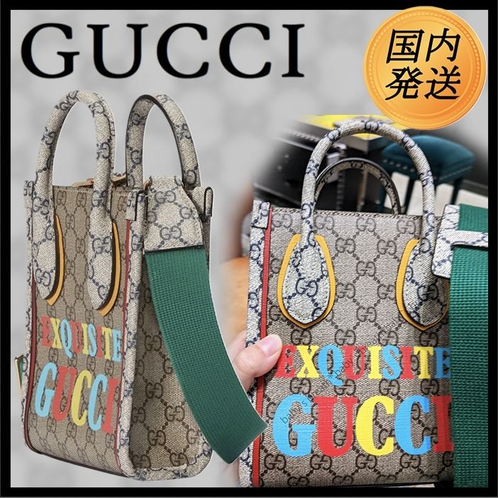 GUCCI プリント スモール トートバッグベージュ キャンバス