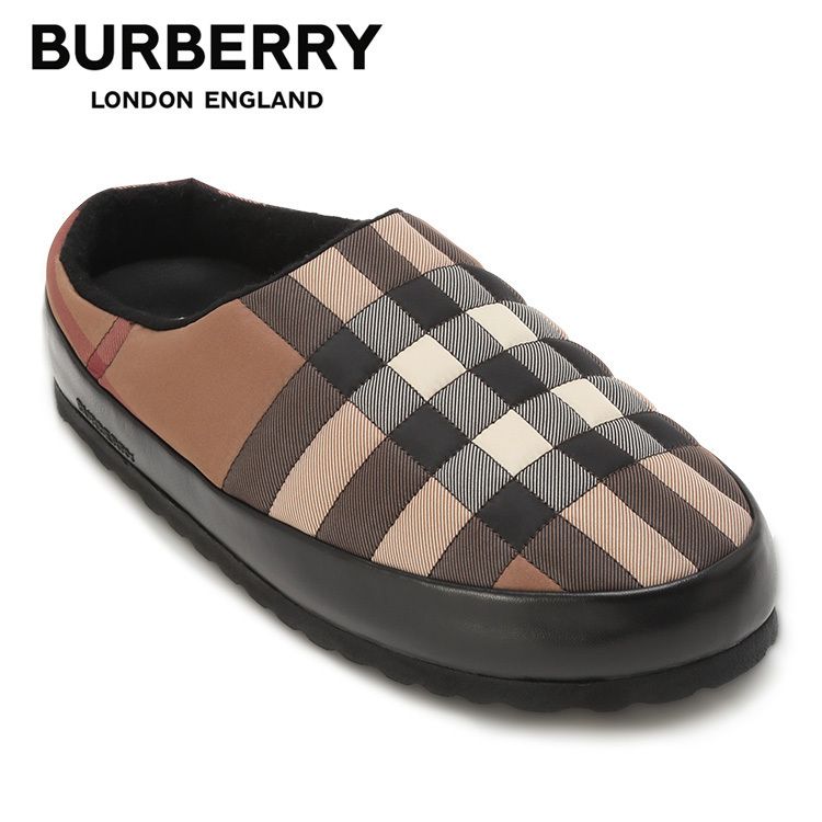 新品 BURBERRY チェックナイロン&ラムスキン スリッパー 42 esnbilbao.org