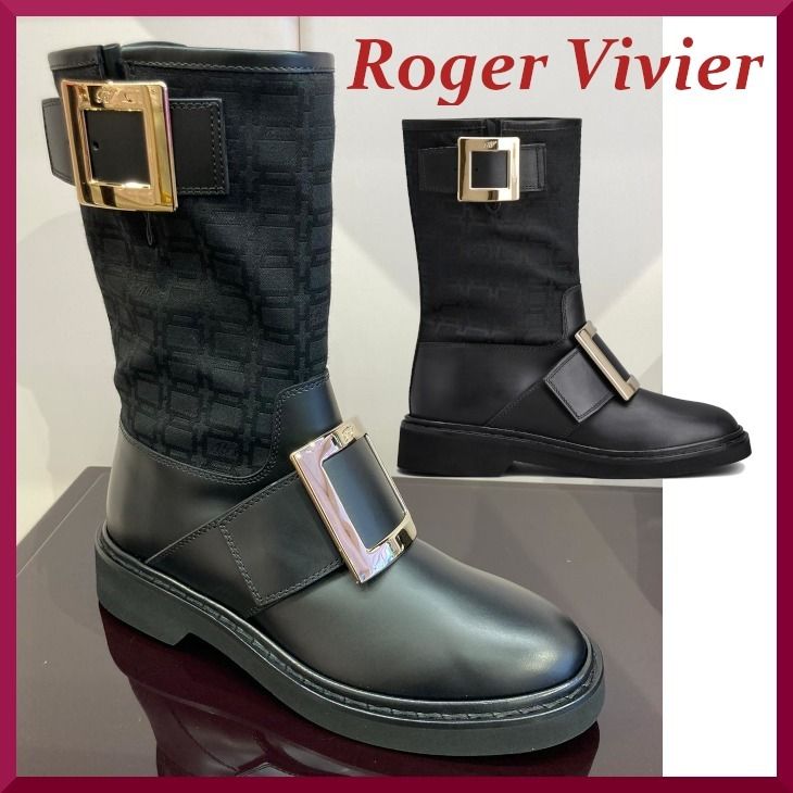 Roger Vivier】メタル バックル レザー＆ファブリック ブーツ (Roger