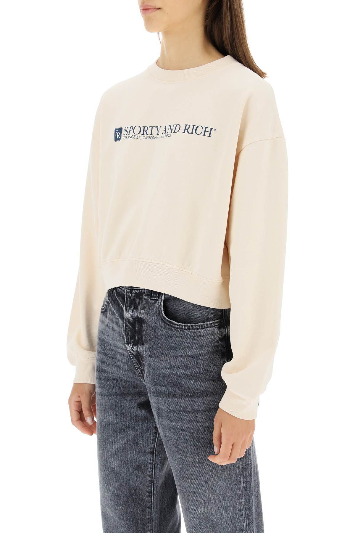 □Sporty & Rich□クルーネック クロップド スウェットシャツ (Sporty ネット販壳 SPORTY & RICH 94 クロップド クルーネック トレーナー/スウェット