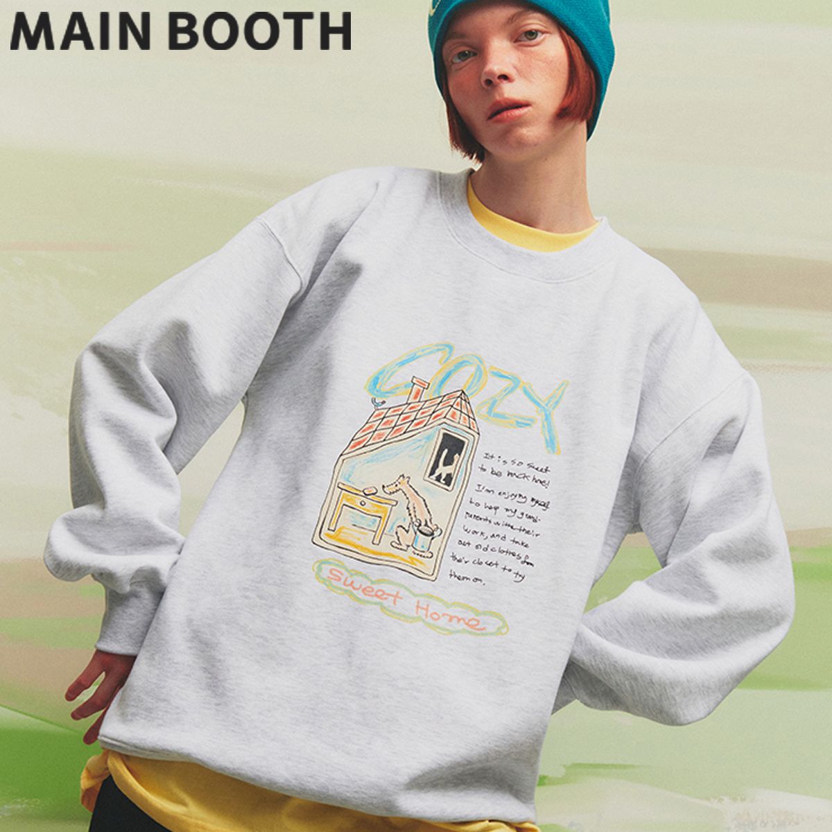 ★MAINBOOTH★Original Logo Sweatshirt(CLOUD GRAY)★正規品 ☆MAINBOOTH☆Cozy Sweatshirt(CLOUD GRAY)☆正規品/直送料込