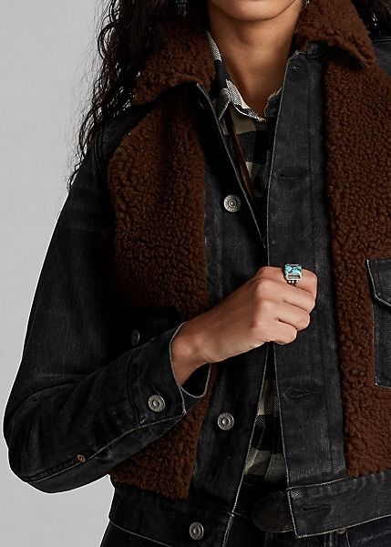 レア品!☆RRL☆ ボアフリース パネル デニム ジャケット (RRL 海外正規品 RRL ジャケット レア Gジャン/デニムジャケット