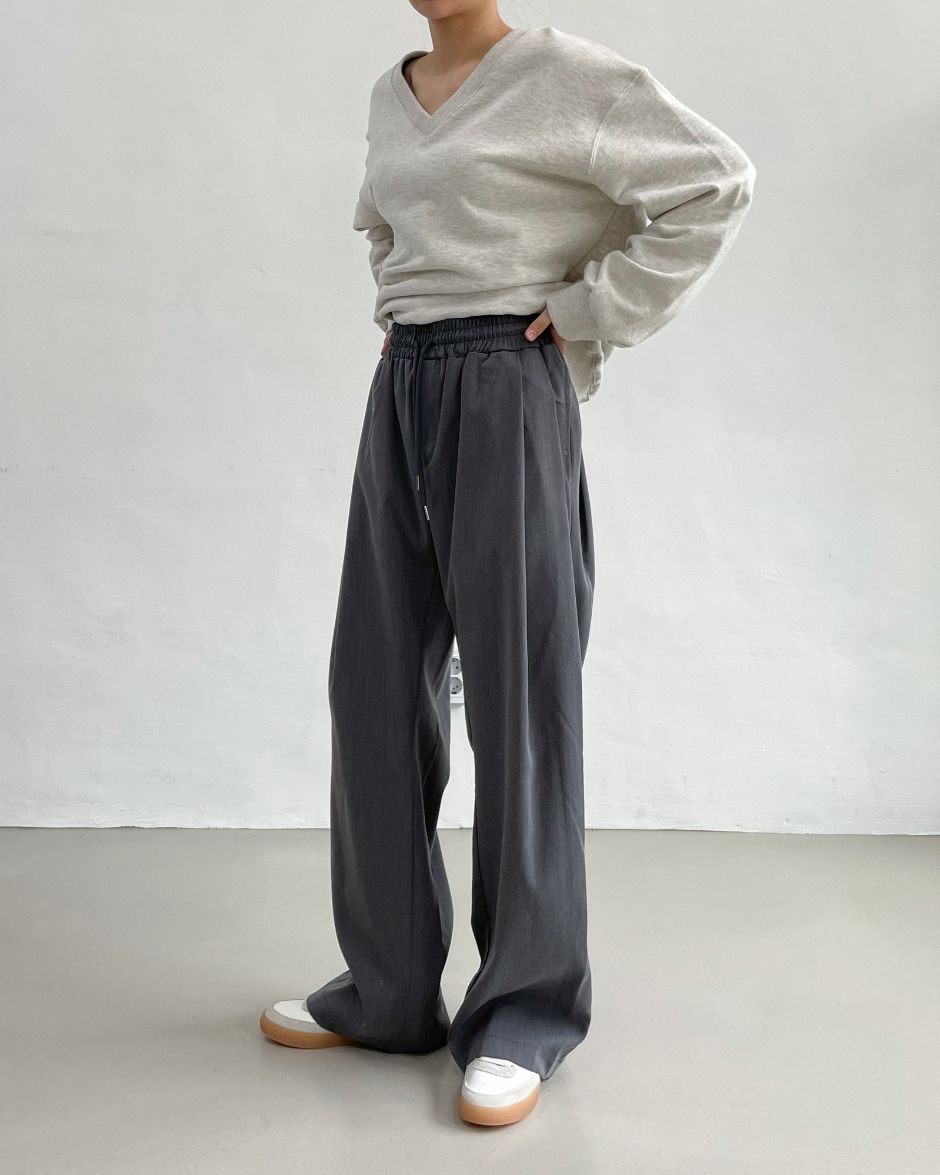 【INCHANT ME】Wave Banding Long Wide Slacks INCHANT ME】Wave Banding Long Wide Slacks (INCHANT ME