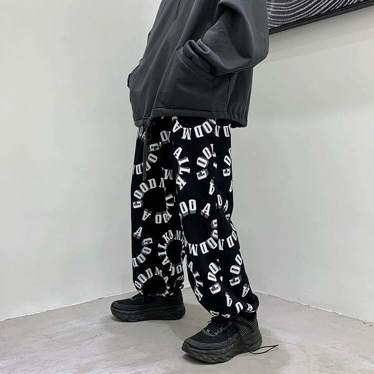 全4色 総柄 スウェット パンツ レタリング メンズ 韓国 hk5393