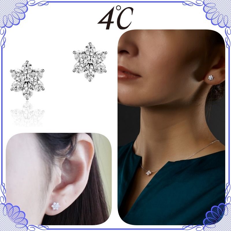 大人気!! 4℃ K10 フラワーモチーフ ホワイトゴールド ピアス (4