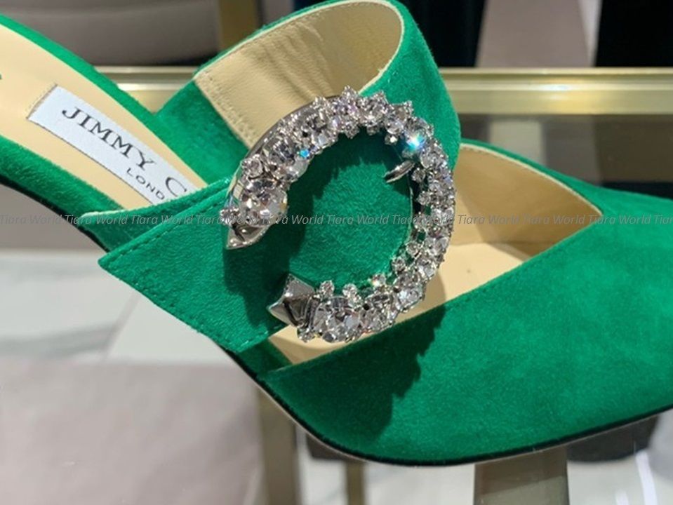 クリスタル★Jimmy Choo MARTA 90 スエード ミュール マラカイト クリスタル☆Jimmy Choo MARTA 90 スエード ミュール マラカイト