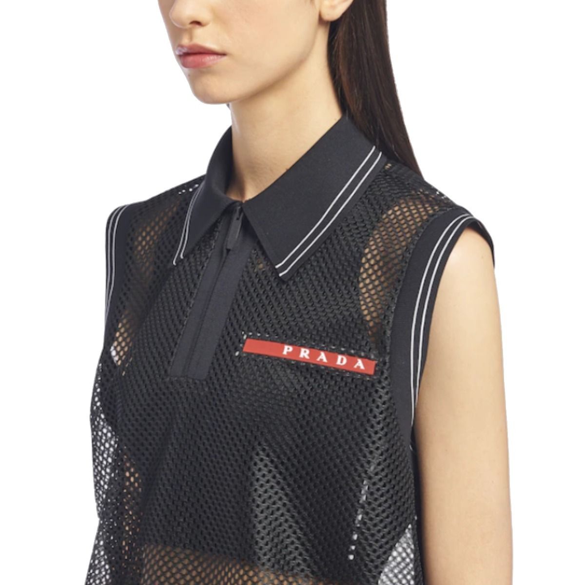 日本未入荷【プラダ】ノースリーブ メッシュ ポロシャツ (PRADA セールショッピング Prada リネアロッサ メッシュポロシャツ ポロシャツ