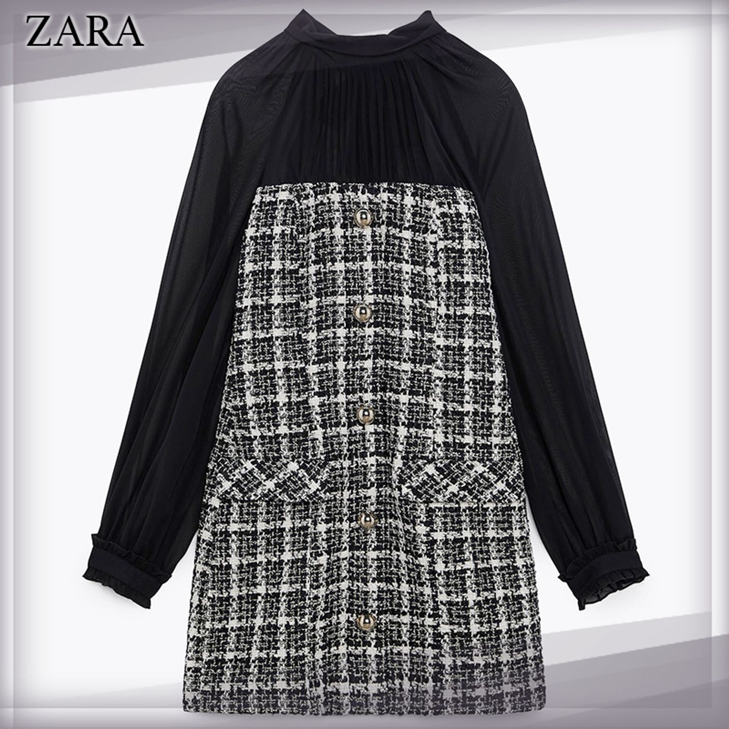 Zara コントラストテクスチャー ワンピース Zara ワンピース Buyma