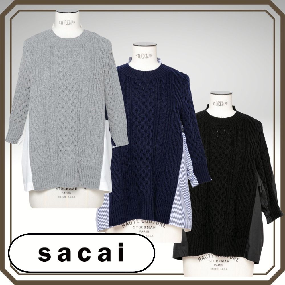 ◇国内発送◇*sacai* ウールニット×コットン プルオーバー (sacai