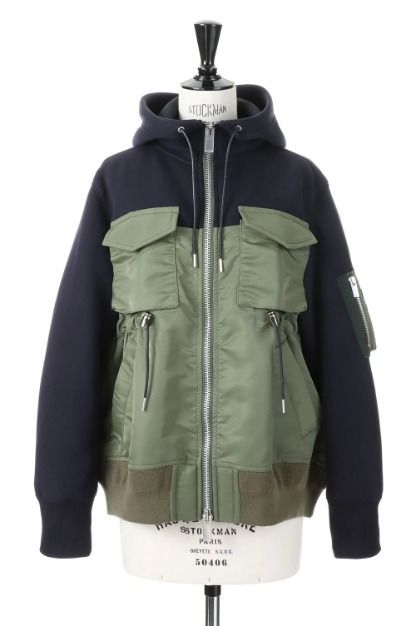 sacai スポンジ スウェット × ナイロン ツイル フーディー