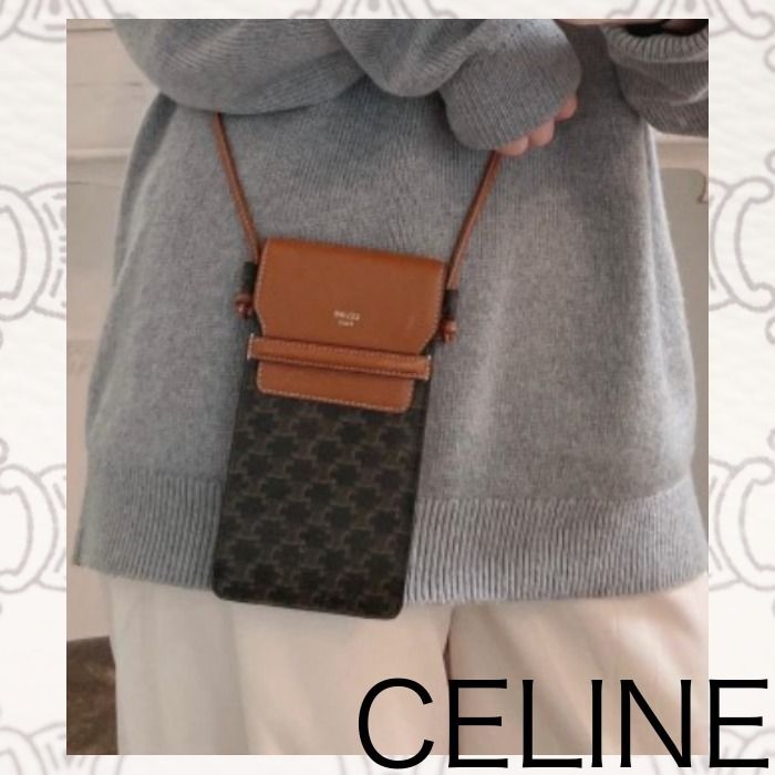 CELINE♡モバイルポーチ / トリオンフキャンバス＆カーフスキン タン