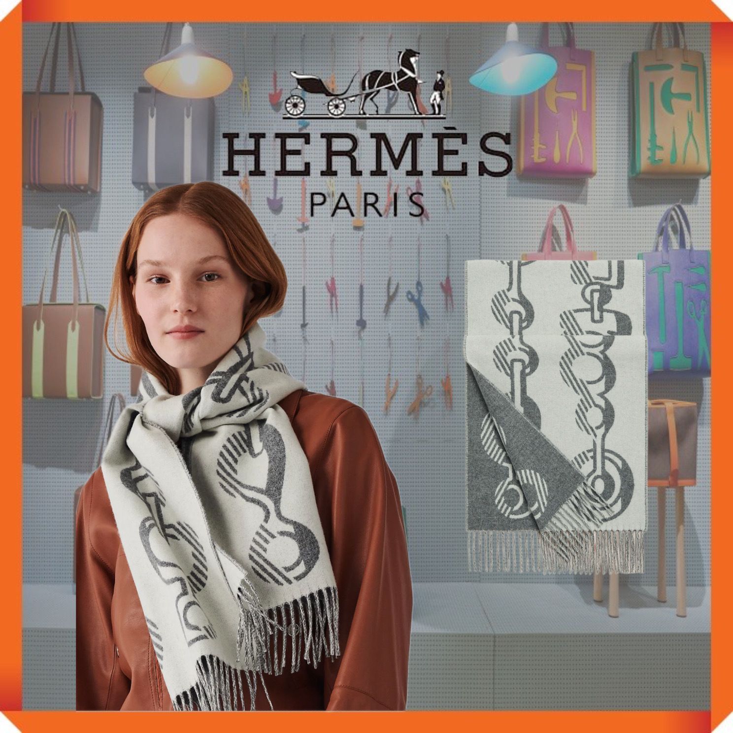 店内全品対象 新品 未使用 稀少エルメス HERMES カシミアマフラー