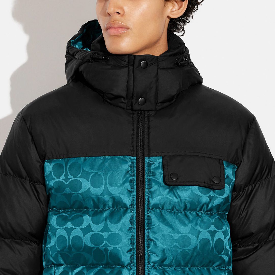 美品☆COACH・パッファー シグネチャー フード付 ダウンジャケット(L)-