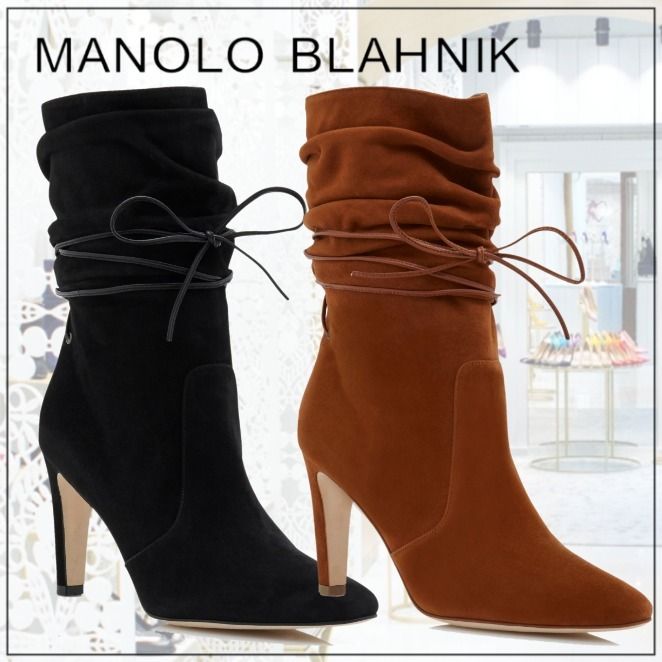 MANOLO BLAHNIK] CAVASHIPLAスエードスラウチーアンクル ブーツ