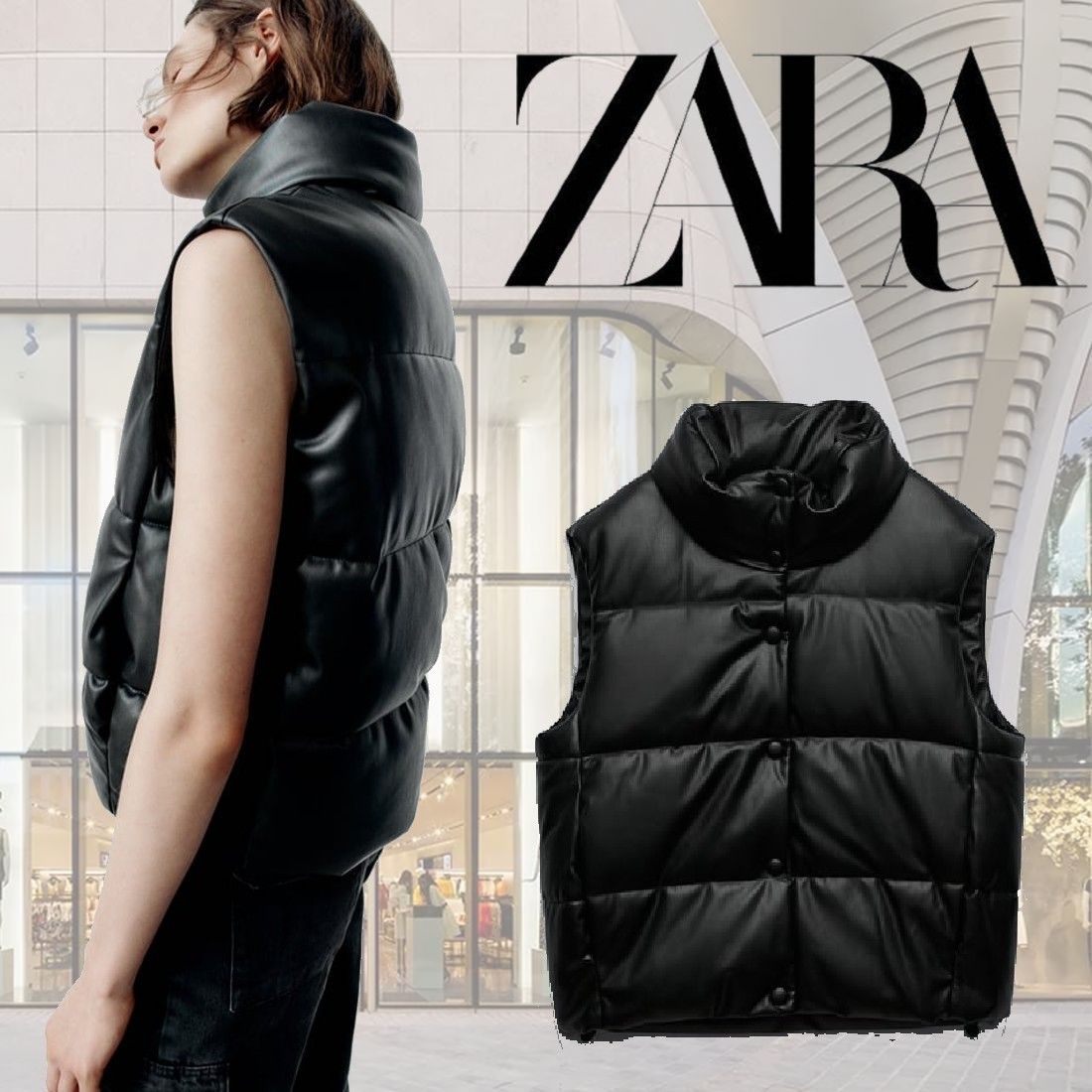 ZARA ブラック フェイクレザー ベスト - ベスト