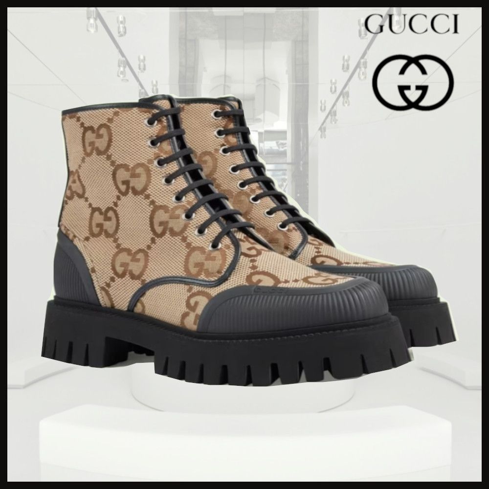 日本未入荷【GUCCI】メンズ マキシ GG レースアップ ブーツ (GUCCI ...