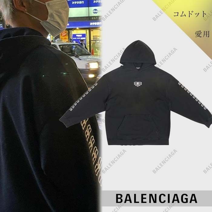 ＊BALENCIAGA＊ブラック パーカー BB コムドット着用【BALENCIAGA】BB PARIS ICON ロゴパーカー