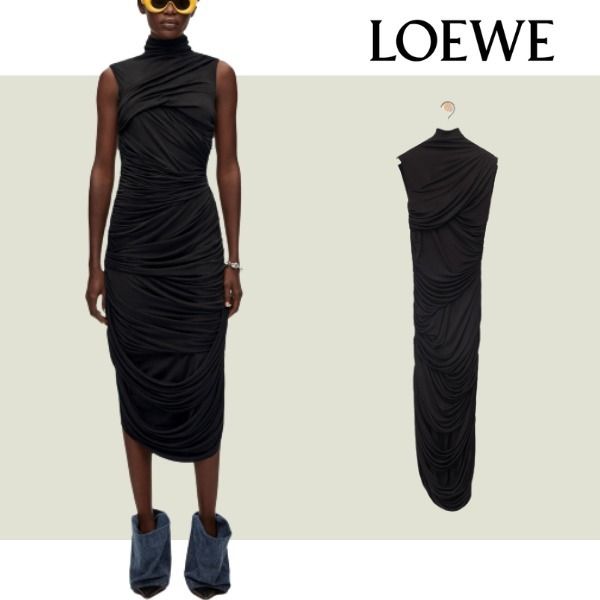 LOEWE】Midi draped silk dress シルクのミディドレープドレス (LOEWE