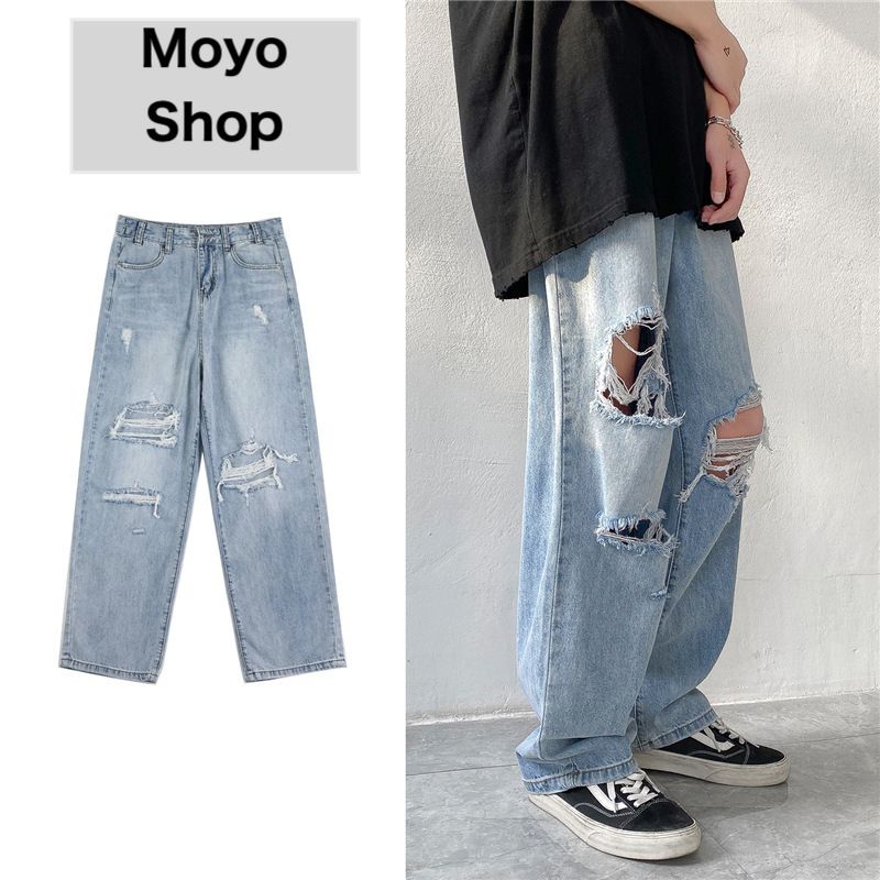 韓国 ファッション ストリート ダメージ ワイド デニムパンツ デニム パンツ ストレート ダメージ加工 ワイド ストリート 韓国