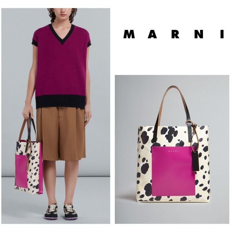 MARNI】ブルー POPドットプリント ラージショッピングバッグ - unicons.vn